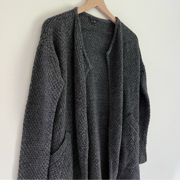 Theory Wool Women’s Open Front Pocket Sweater Cardigan in Dark Grey Size Small - Picture 3 of 8